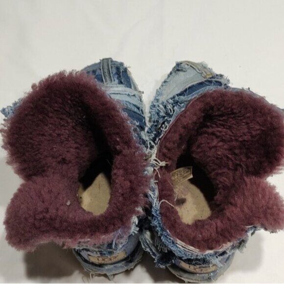 UGG Custom Denim Patchwork Bailey Button Boots 6Y 5W - Picture 7 of 11